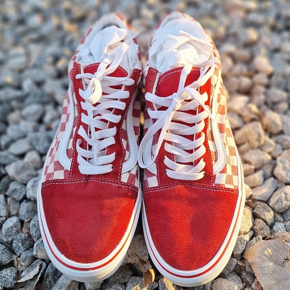 Vans Old Skool Checkerboard Racing Red & White 12 - Picture 5 of 9